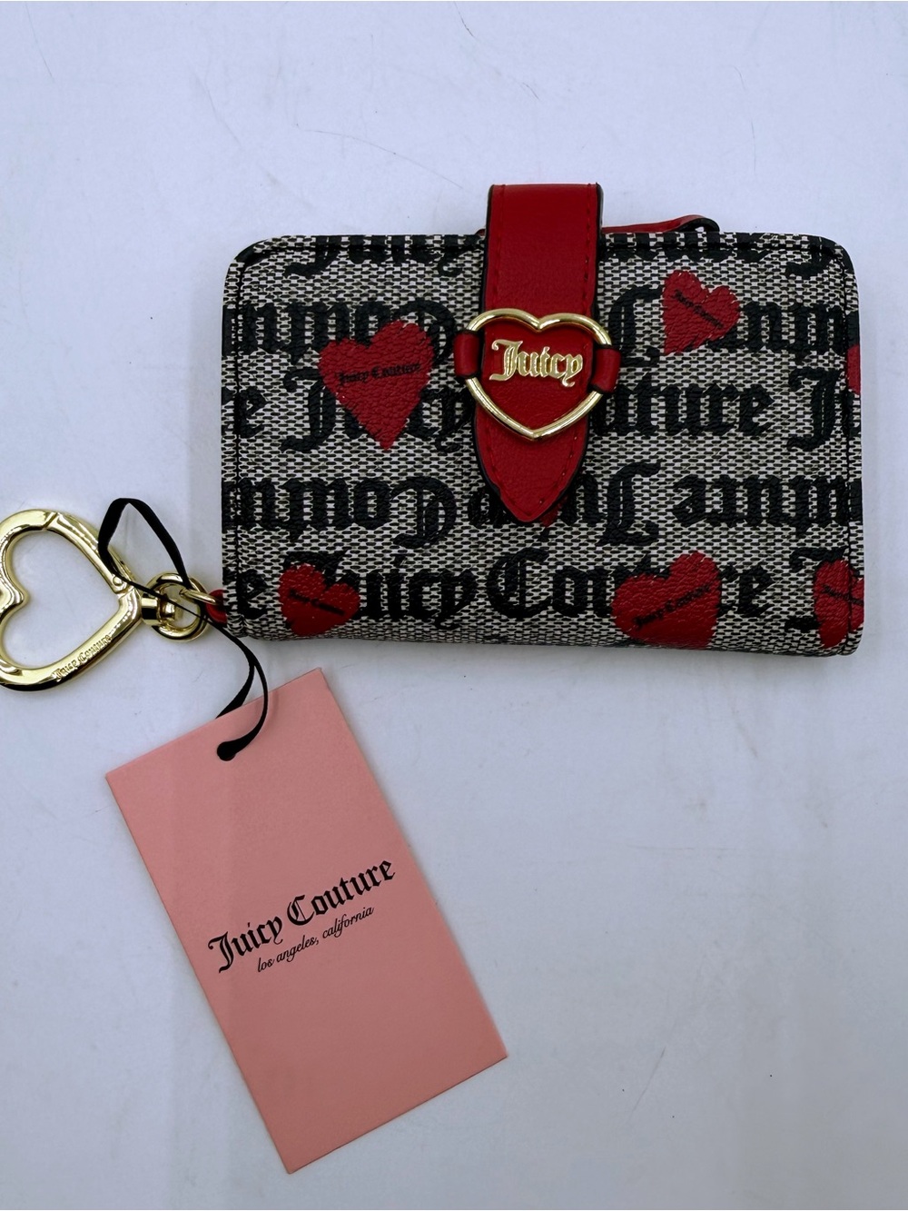Juicy Couture Red Heart Logo Canvas Wallet with Gold Hardware
